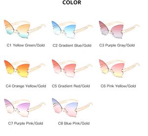 Femmes papillon dégradé lunettes de soleil sans cadre personnalité féminine lettre évider miroir cadre lunettes de soleil multicolore Z11 Nouvelle arrivée