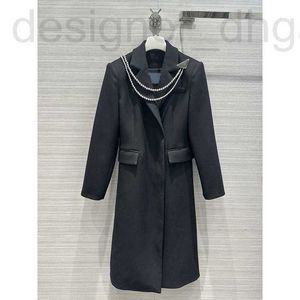 Cape de designer de qualité pour femmes, style célébrité, ceinture, chaîne de perles, décoration suspendue, costume long, manteau en laine, HP4Q