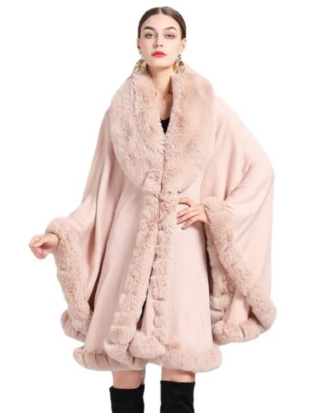 Capa de mujer elegante capa de piel de conejo de imitación ropa de invierno para mujer Poncho grueso y cálido cárdigan de moda para mujer chal capa abrigos largos sueltos 231129