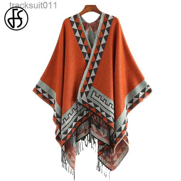 Cape Femme FS Style indien mode géométrique gland Pashmina Poncho et Capes manteau femmes écharpes automne hiver chaud châle Cachemire foulards L230920