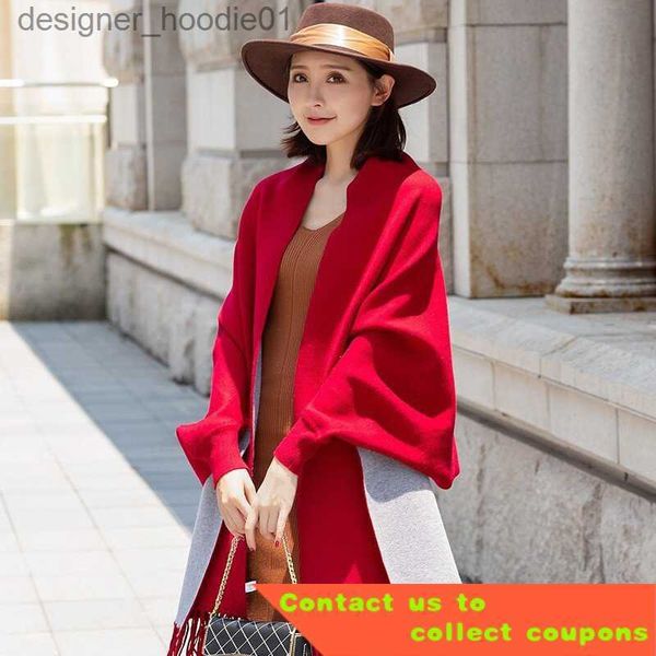 Capa de mujer Good Lei Mantón de aire acondicionado para mujer Otoño Rojo Grueso Cálido Oficina Capa de manga larga Usable Nuevo Elegante Doble cara L230914