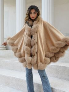 Cape JANEFUR en cachemire pour femmes, Poncho avec vraie fourrure, Cape de luxe en laine douce, manteau d'hiver élégant pour dames, 2023, 231115
