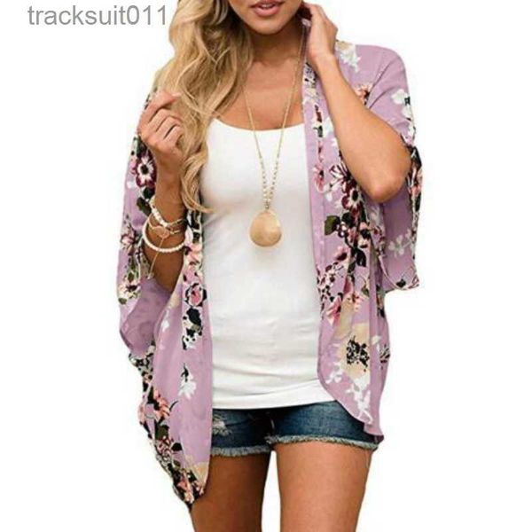 Cape Femme Multicolores Femmes En Mousseline De Soie Floral Kimono Cardigan Lâche Demi Manches Châle Capes Boho Bohême Imprimer Cover Up Kimono Blouse S-3XL L230920