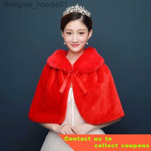 Capa de mujer Princesa Er Vestido de novia nupcial Mantón de piel Boda de mujer Cálido Capa blanca a juego Abrigo Cheongsam Rojo de gran tamaño Cl L230914