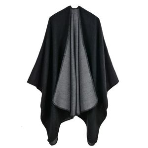 Cape-sjaals voor dames Warm gebreid effen sjaal Dikke oversized wollen omslagdoek Dames Ruana's Cape Open voorkant acryl geweven vest Poncho-stola 231023