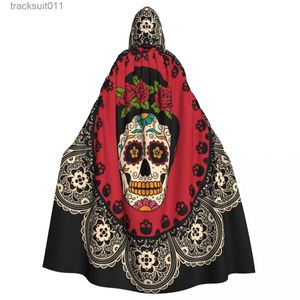 Cape femme unisexe sorcière fête réversible à capuche adulte Vampires Cape Cape cadre avec crâne mexicain femme L230920