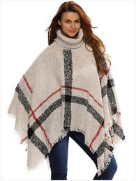 Capa de mujer EJES VISUALES Invierno Mujer de punto Chaqueta de abrigo a rayas sueltas Señoras de lujo Otoño Cuello alto Jersey Capas y ponchos 231023