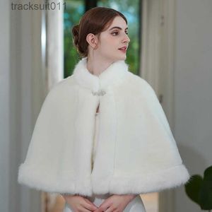 Cape de mariage blanche pour femmes, châles de mariée, étole en fausse fourrure, haussement d'épaules de fête, accessoires de cape d'hiver, reine élégante pour femmes L2309