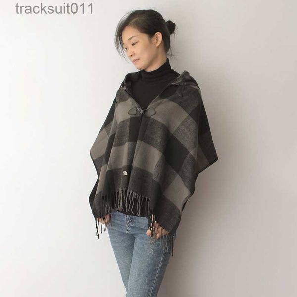 Cabo de las mujeres Invierno Mujeres Bufanda Clásica Negro Gris A cuadros Bufanda con capucha Mantón Envolturas Mujer Cálida Cashmere Poncho Pashmina Cabo con sombrero L230920