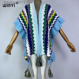 Cape femme WINYI nouveau poncho femmes tricot sur manteau pour femmes 2023 mode féminine bohème manteau gland hiver capas para mujer vêtements L230920