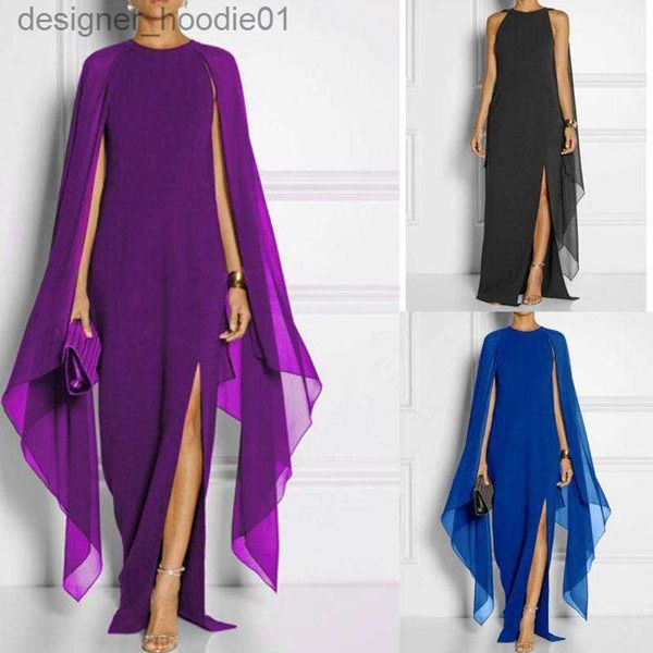 Cape femme élégante robe de soirée formelle à manches évasées haute fendue robe Maxi avec Cape L230914