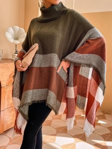 Capa de mujer Chaquetas de mujer Otoño Capa de gran tamaño Capa larga con borlas Abrigo de punto Jerséis de invierno para mujer Ponchos Elegante suéter a rayas para mujer Capa de bata 231023