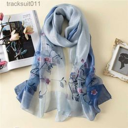 Dames Cape Dames Sjaal Mode Bloem Warme Sjaals Wraps Bandana Zomer Zijde Wollen Sjaals Foulard Hals Versieren Strand Stola Hijab Sjaal L230920