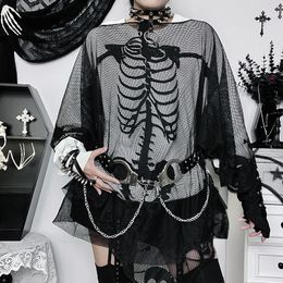 Capa para mujer, capa Vintage para Halloween, ropa de calle, capa de encaje gótico oscuro, chal transparente, capa de esqueleto, Poncho para Cosplay, ropa