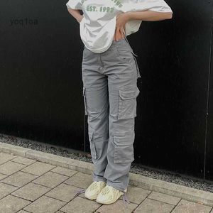 Capris vrouwen voor dames Casual Vintage Cargo Pants Fashion 90s Streetwear Pockets Wide Been Hoge taille rechte Y2K Drawtringbroek Troubers Altersl231026