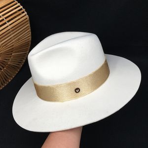 Dameskappen Fedora herfst wol witte hoeden voor vrouwen met Goldren Band Vrouwelijke temperament Cap Felt Hat Vintage Panama 201013