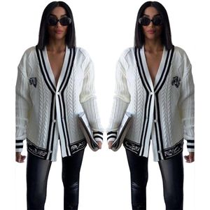 Women's Cardigan Sweater Designer Luxury merk V-hals Borduurwerk zwart en wit kleur bijpassende slanke fit Cardigan trui jas