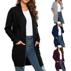 Cardigan d'automne ouvert sur le devant pour femme, pull surdimensionné en tricot, manteau plumeau avec poches, 240126