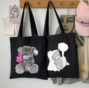 Dessin animé ours pour femmes sacs à provisions toile banlieue Shopper gilet sac réutilisable épicerie noir Eco sacs à main sacs à bandoulière 13 Styles