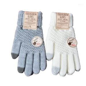 Guantes de invierno de punto de cachemira para mujer Mujeres Otoño Cálido Pantalla táctil gruesa Esquí1