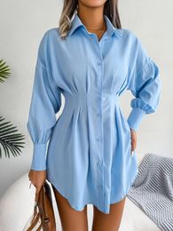 Robe chemise décontractée à manches longues et boutons pour femmes, vêtement blanc, bleu, vert armée, automne 2023, 240102