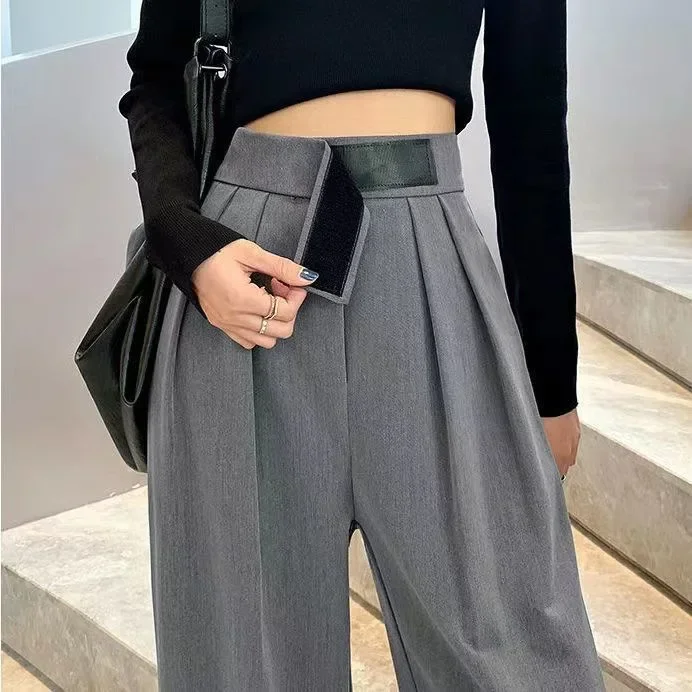 Women's Casual High Waist Wide Pants, Elegant Straight Suit Trousers, Loose Full Length Pants, Ladies Fashion, Spring, Summer