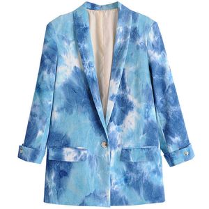 Vrouwen casual jas herfst tie-dye corduroy lange mouwen dames blazer Mode slanke mid-lengte klein pak 210527