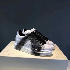 Casual schoenen voor dames wit leer spray schilderij graffiti platte schoenen onregelmatige sneakers