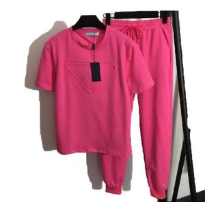 Casual Sportswear Triangle voor vrouwen met korte mouwen elastische taille tracksuit broek 01