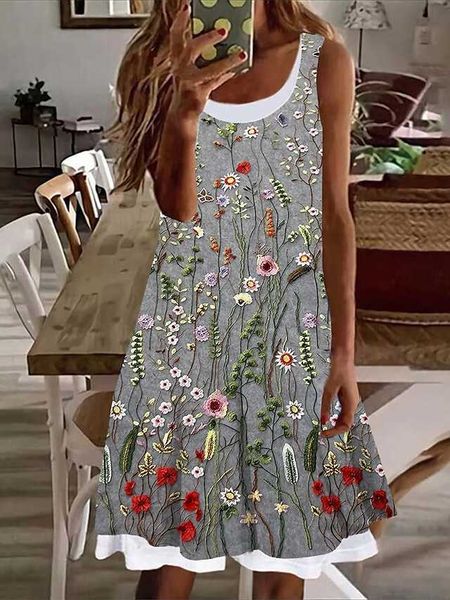 Femme Décontracté Débardeur Robe Eté Animal Fleur Faux Deux Pièces Imprimé Bretelles Mini robe Actif Mode De plein air Quotidien Sans Manches Ample Eté Printemps S-3XL