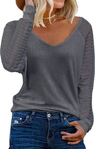 Tops informales con cuello en V para mujer Camisas de manga larga Blusas y tops de retales transparentes de malla 2309064