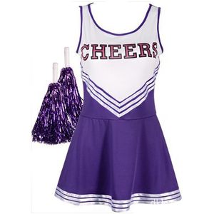 Dames cheerleader jurk met pom poms school meisjes muzikale partij halloween cheer leider kostuum fancy jurk sport uniform