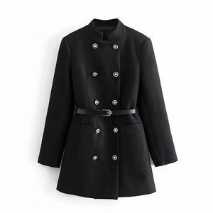 Manteau à double boutonnage chic pour femme avec ceinture tempérament taille mode automne et veste d'hiver 210521