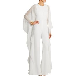 Dames chiffon bat mouw brede poten formele avond jumpsuit rompers full mouw long jumpsuit witte vrouwen sexy jumpsuit 210326