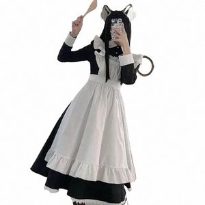 Femmes classiques Lolita Maid Dr Vintage Inspiré Tenues pour femmes Cosplay Anime Girl Noir Lg Manches Dr S-3XL a6te #