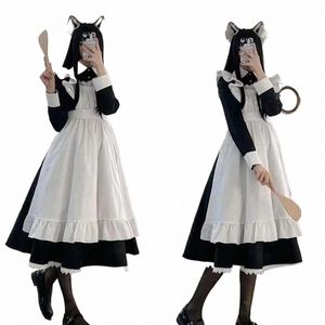 Femmes classiques Lolita Maid Dr Vintage Inspiré Tenues pour femmes Cosplay Anime Girl Noir Lg Manches Cos Maid Costume S-3XL v4ex #