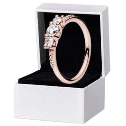 Vrouwen Clear Three-Stone Ring Authentiek 925 Zilver Rosé verguld Bruiloft Sieraden voor pandora CZ diamant vriendin Geschenk Ringen met originele doos