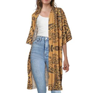 Dameskleding casual overhemd stropdas jas Polynesische tribale stijl Samoaanse traditionele damesjurk open losse strand Kimono Robe 220706