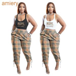 Dameskleding Twee delige broek Set Fashion Plaid Print 2 -delige sets 5xl Casual groot pak Summer Outfits Streetwear