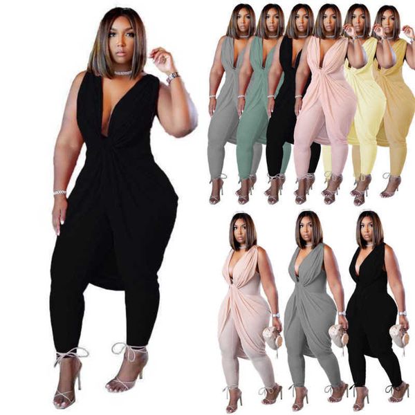 Plus Large Womens Clothes Designer Jumpsuit Sexy Sans Manches Couleur Unie Barboteuses Fitness Dames Lait Soie Tempérament Vêtements 6 couleurs