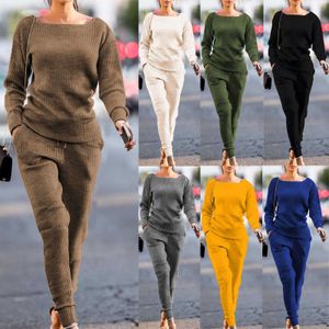 Ropa de mujer 2020, conjunto de Yoga, conjunto de chándal informal de 2 piezas, blusas de algodón de manga larga, ropa deportiva para correr para mujer X0629