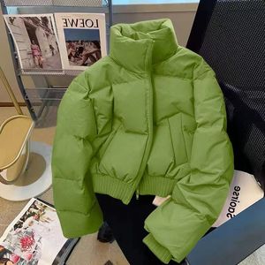 Vêtements pour femmes 2023 automne et hiver version coréenne veste en coton vert, veste en coton, col montant épaissi, veste à pain, veste courte taille haute