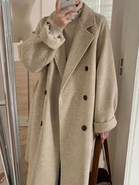 Dameskleding 2023 nieuwe winter dikke lange jas met een effen reversjas Koreaanse modeversie wollen jas 240112