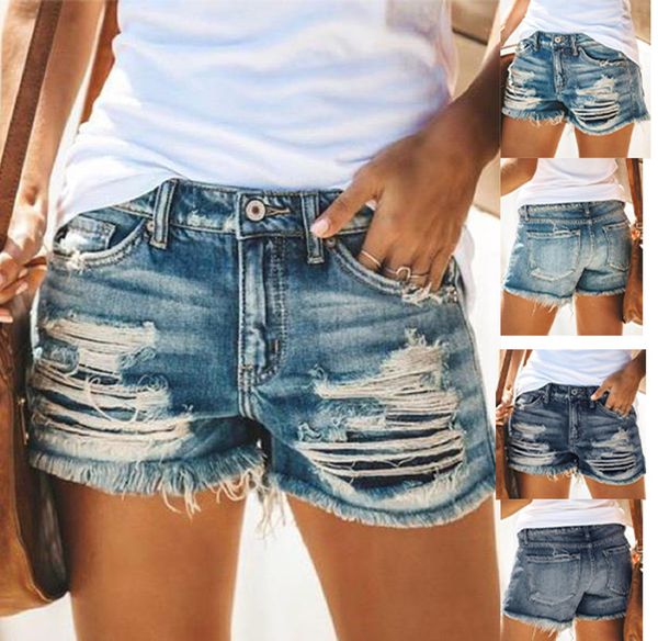 Ropa de mujer Punto Moda Europa y los Estados Unidos Verano Cintura alta Borla Ripped Denim Shorts Mujer 220602