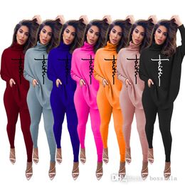 Dameskleding Tweedelige broek Set 2022 Spring Designer High Neck Split Fork Batwing Mouw Letter Printed Thread Suits