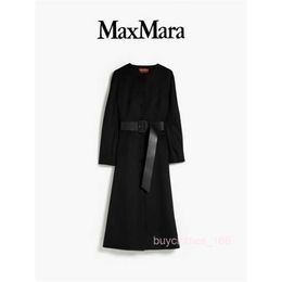 Abrigo para mujeres Catmere Coat Fashion Coat Fashion Coat Maxmaras Womens Ovejas Cabellón de cuero redondo Cabillo negro Negro