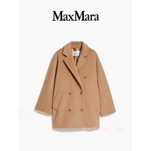 Damesjas kasjier jas ontwerper modejas maxmaras dames wol kasjmier silhouet dubbele borsten korte jas kameel kleur