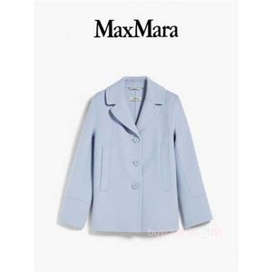 Manteau de mante à manche en cachemire manteau moteur de mode maxmaras 2024 printemps / été nouveau produit pour femmes simples poitrine de laine de laine bleu clair
