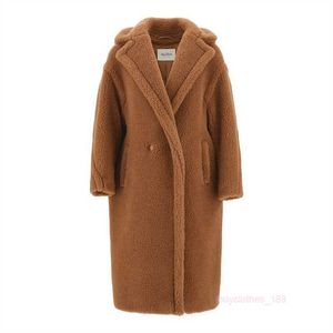 Damesjas Cashmere jas Designer Modejas Maxmaras Womens Nieuwe Teddy Bear -serie Camel Long Soft Loose Flip Collar Coat