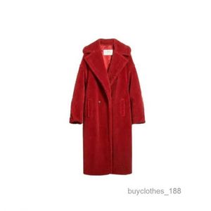 Damesjas Cashmere Coat Designer Fashion Coat Teddy -serie Classic Teddy Bear Long Rapel Coat Dames Red Maxmaras
